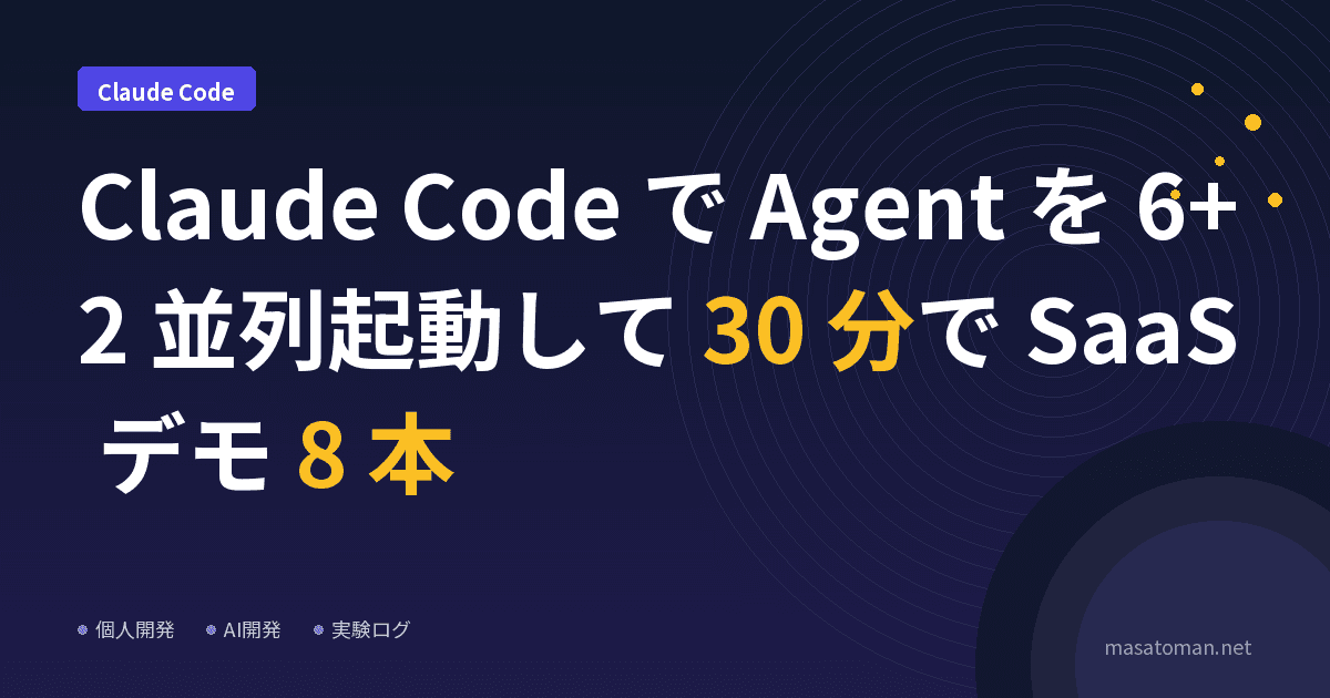Claude Code で Agent を 6+2 並列起動して 30 分で SaaS デモ 8 本を生成した実験ログ